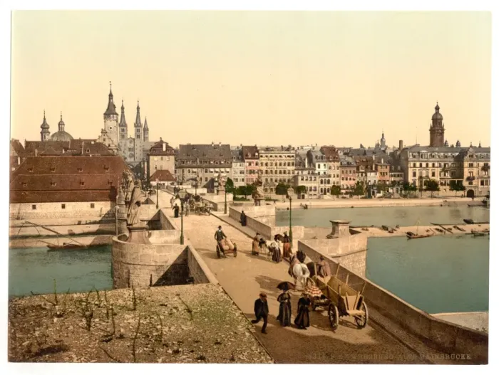 Framed Print : Old Rhine Bridge (i. e. Old Main Bridge) and town, Wurzburg