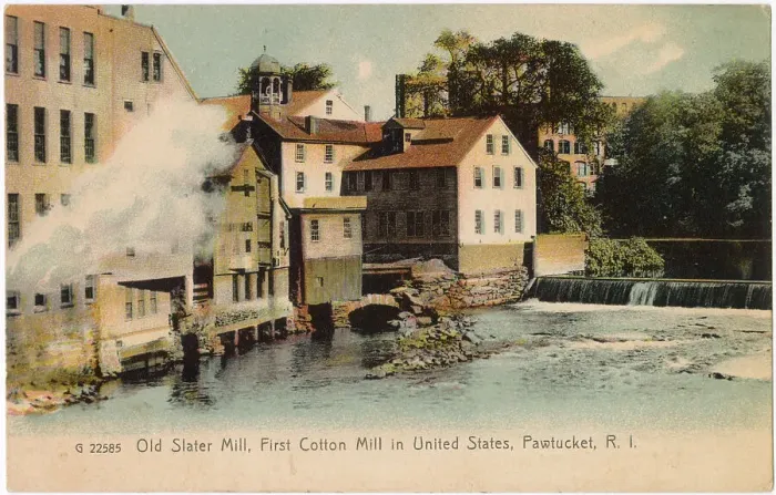 Framed Print : Old Slater Mill (first cotton mill in the USA), Blackstone River, Pawtucket, Rhode Island, USA - now a museum. Date: early 1900s Framed Print : Old Slater Mill (first cotton mill in the USA), Blackstone River, Pawtucket, Rhode Island, USA - now a museum. Date: early 1900s