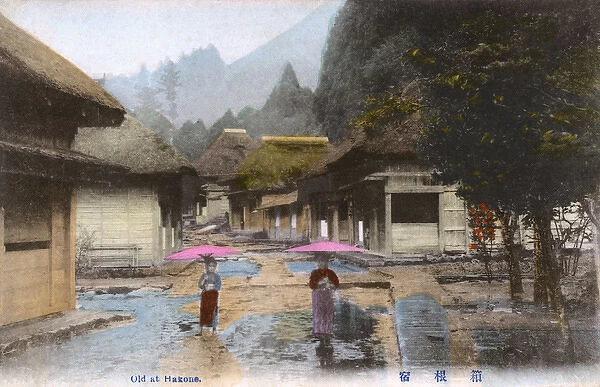 An old street in Hakone, Japan on a wet day