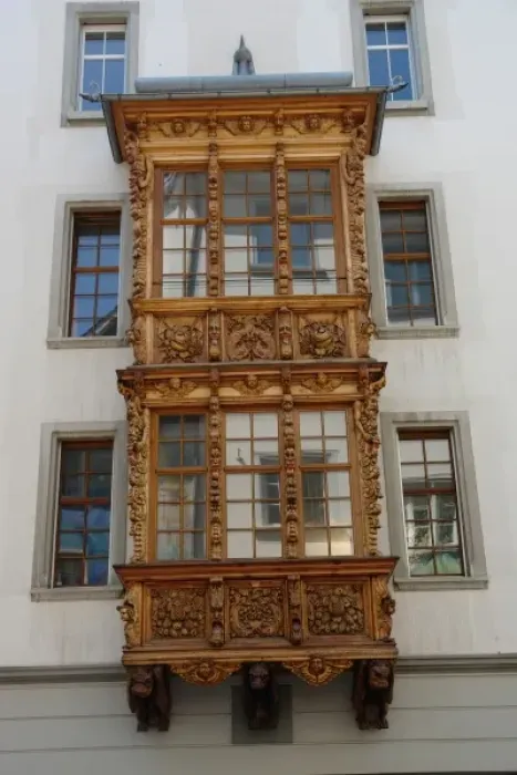 Framed Print : Old style bay on a building in St Gallen, Switzerland Framed Print : Old style bay on a building in St Gallen, Switzerland