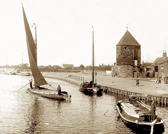 Framed Print : Old Tower and barges Great Yarmouth Victorian period Framed Print : Old Tower and barges Great Yarmouth Victorian period