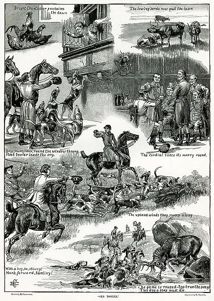 Old Tower Fox Hunting Scenes Scene 1885 1880s