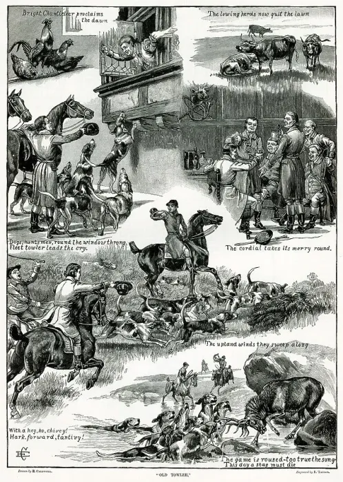 Framed Print : Old Tower Fox Hunting Scenes Scene 1885 1880s Framed Print : Old Tower Fox Hunting Scenes Scene 1885 1880s