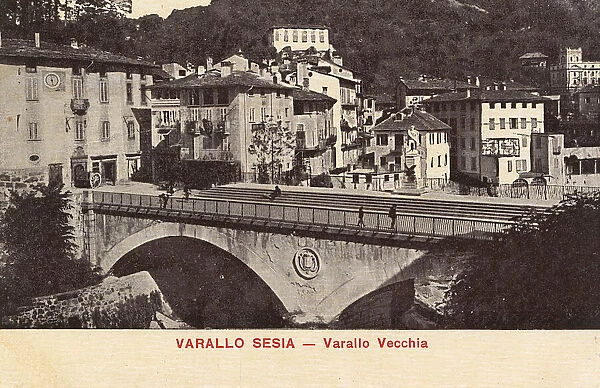 Old town with bridge, Varallo Sesia, Piedmont, Italy