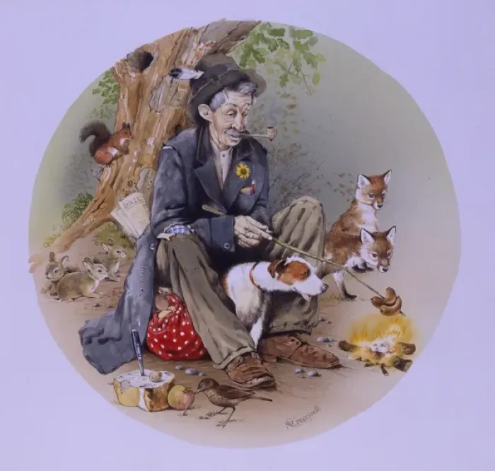 Framed Print : Old Tramp cooking his dinner Framed Print : Old Tramp cooking his dinner