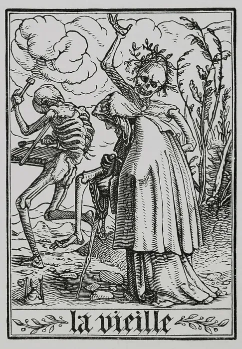 Framed Print : The Old Woman. Death is depicted guiding an old Framed Print : The Old Woman. Death is depicted guiding an old