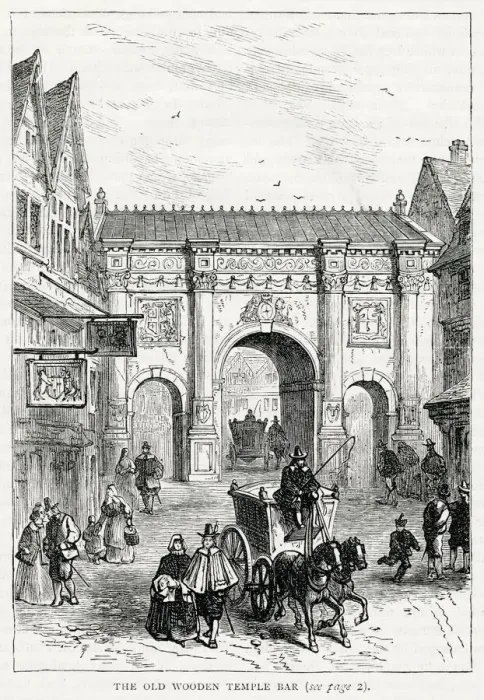 Framed Print : Old wooden Temple Bar in London, built housing a small prison above it Framed Print : Old wooden Temple Bar in London, built housing a small prison above it