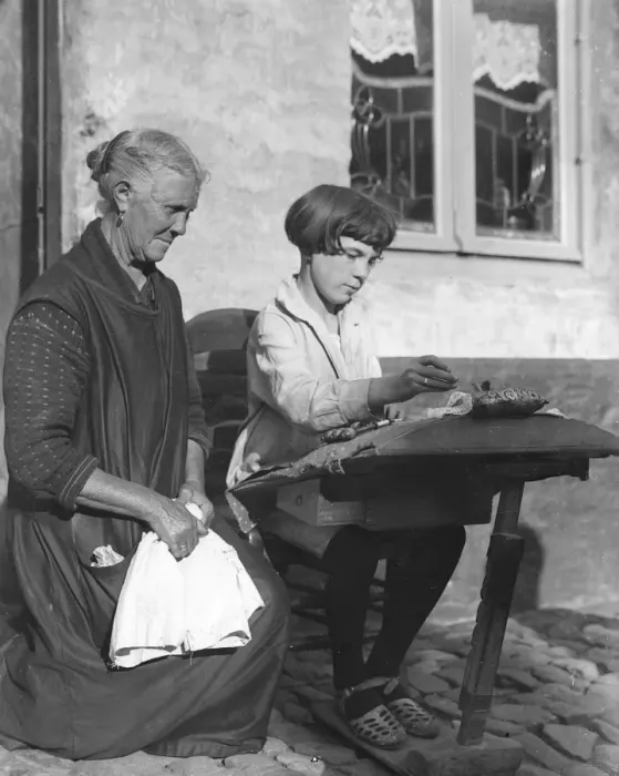 Framed Print : Old & Young Lacemakers Framed Print : Old & Young Lacemakers