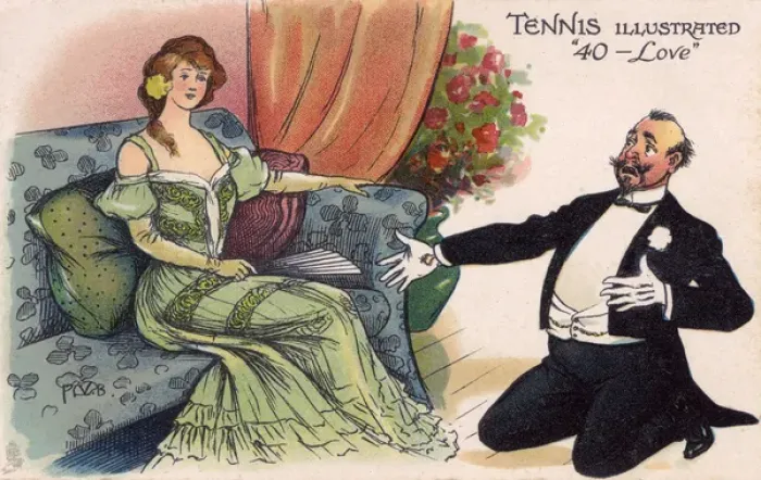 Framed Print : An older gentleman professing his love to a young ladyfriend Framed Print : An older gentleman professing his love to a young ladyfriend