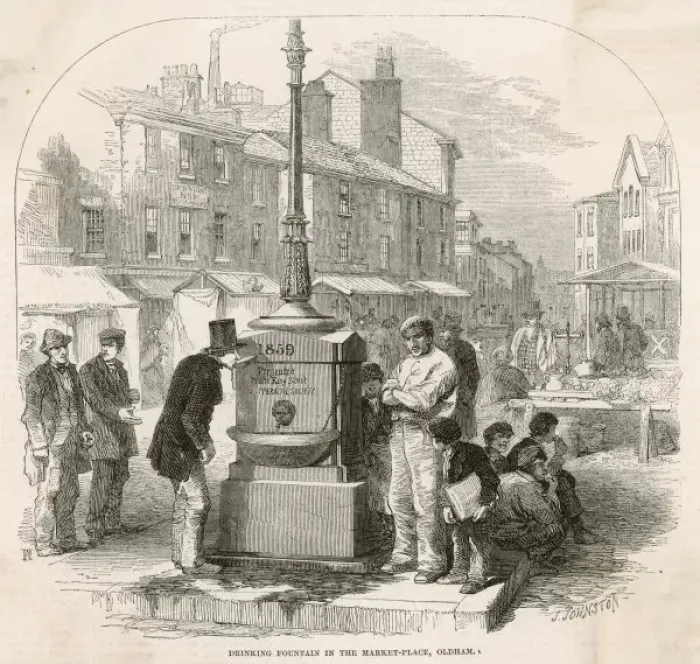 Framed Print : Oldham Market Place 1860 Framed Print : Oldham Market Place 1860