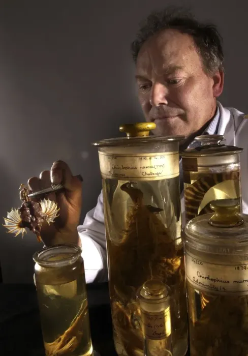 Framed Print : Oliver Crimmen with fish specimens Framed Print : Oliver Crimmen with fish specimens