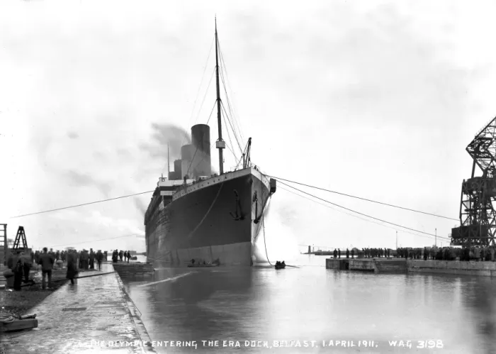 Framed Print : The Olympic Entering the Era Dock, Belfast, I. April 1911 Framed Print : The Olympic Entering the Era Dock, Belfast, I. April 1911