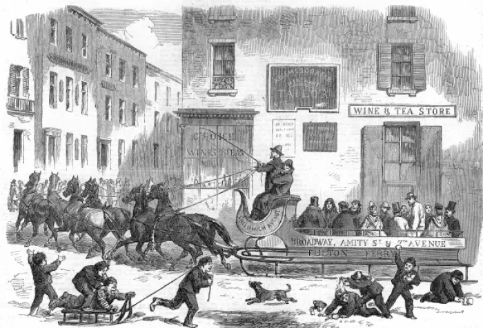 Framed Print : An Omnibus Sleigh, New York, 1865 Framed Print : An Omnibus Sleigh, New York, 1865