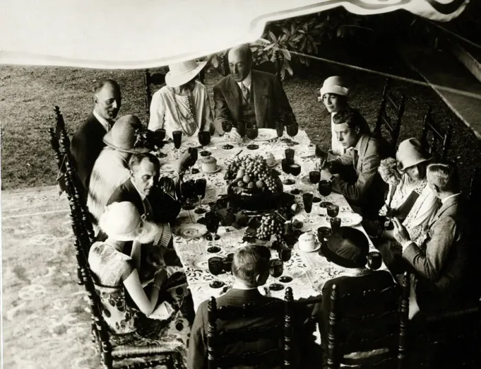 Framed Print : Open-air luncheon, Mr and Mrs H I Pratt Framed Print : Open-air luncheon, Mr and Mrs H I Pratt