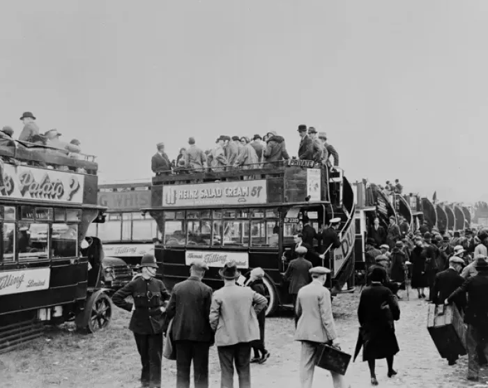 Framed Print : Open-topped buses at the Epsom Derby, 1933 Framed Print : Open-topped buses at the Epsom Derby, 1933