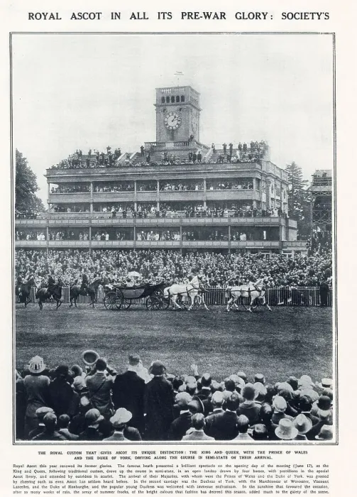 Framed Print : Opening day at the Royal Ascot with King George V and Queen Mary, accompanied with members of the Royal Family. Prince of Wales and the Duke of York, driving along the course in Semi-State in an open landau drawn by four horses on their arrival Framed Print : Opening day at the Royal Ascot with King George V and Queen Mary, accompanied with members of the Royal Family. Prince of Wales and the Duke of York, driving along the course in Semi-State in an open landau drawn by four horses on their arrival