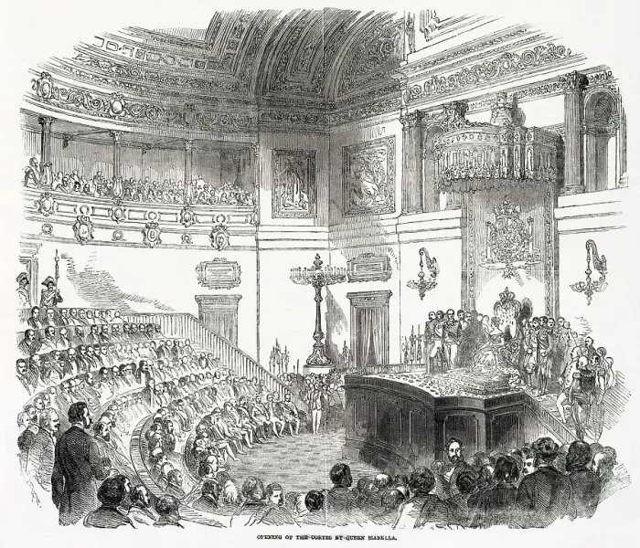 Framed Print : Opening of the Spanish cortes by Queen Isabella. Date: 1850 Framed Print : Opening of the Spanish cortes by Queen Isabella. Date: 1850