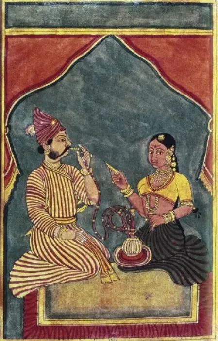 Framed Print : Opium smokers. Indian Art. 18th century. Miniature Framed Print : Opium smokers. Indian Art. 18th century. Miniature