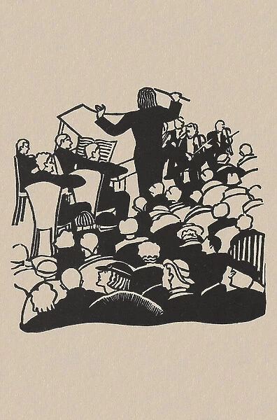Orchestra. Lino cut of an orchestra. Artist: Anon. Date: 1930s