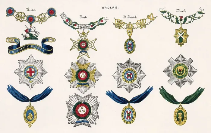 Framed Print : The Order of the Garter, the Bath, Saint Patrick and the Thistle. Date: circa 1880 Framed Print : The Order of the Garter, the Bath, Saint Patrick and the Thistle. Date: circa 1880