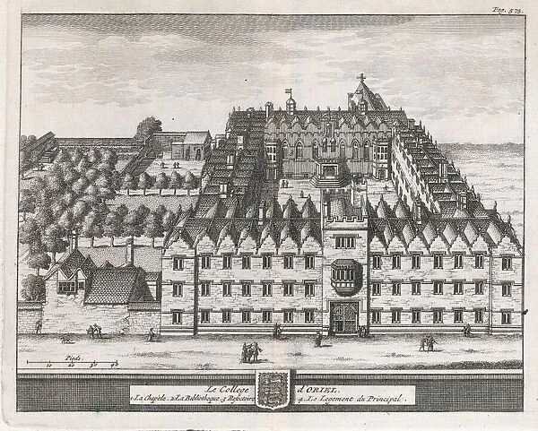 Oriel College 1675. A bird s-eye view of the college showing the chapel