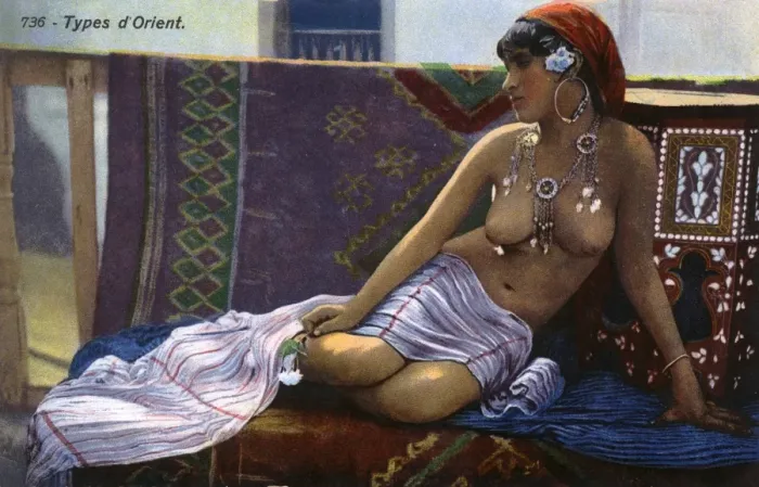 Framed Print : Oriental beauty reclining on a divan Framed Print : Oriental beauty reclining on a divan