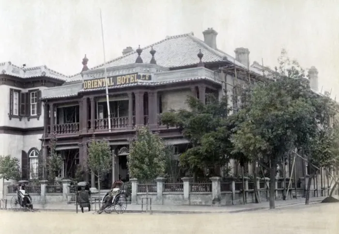 Framed Print : Oriental Hotel, Kobe, Japan, circa 1890 Framed Print : Oriental Hotel, Kobe, Japan, circa 1890