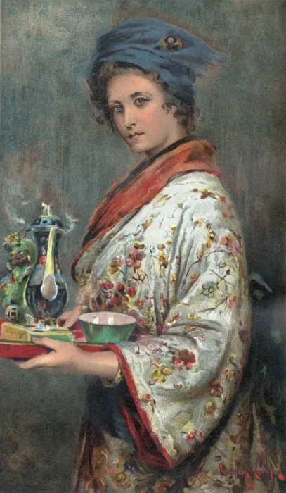 Framed Print : Oriental-Style Tea Girl Framed Print : Oriental-Style Tea Girl
