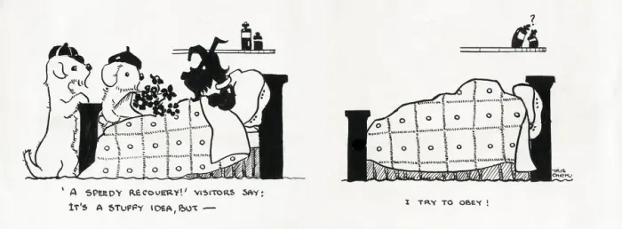 Framed Print : Original Artwork - cartoon strip - Simply Simon ill in bed Framed Print : Original Artwork - cartoon strip - Simply Simon ill in bed