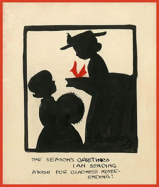 Original Artwork - Girl gives mother a Christmas present