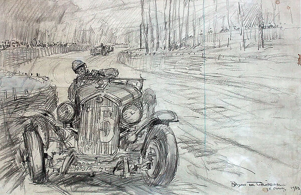 Original artwork, Le Mans race track, Louis Chiron