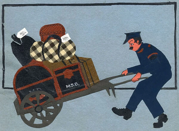 Original Artwork - Railway porter with laden trolley