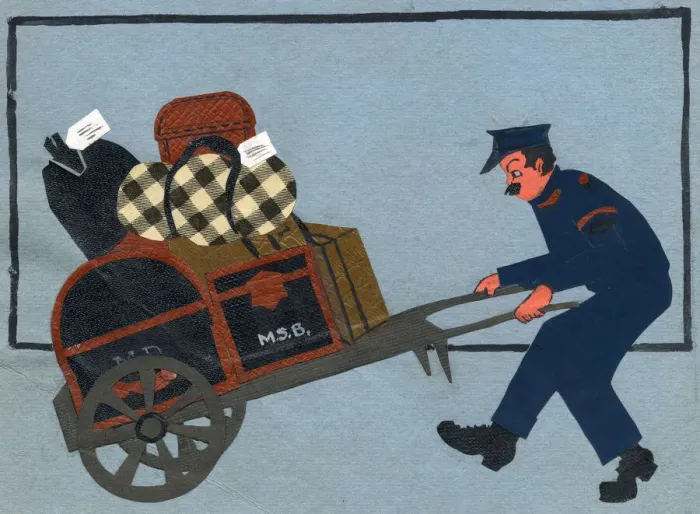 Framed Print : Original Artwork - Railway porter with laden trolley Framed Print : Original Artwork - Railway porter with laden trolley