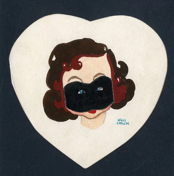 Original Artwork - Valentine card - woman in mask
