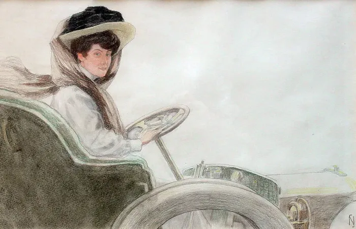 Framed Print : Original artwork, woman driving a car