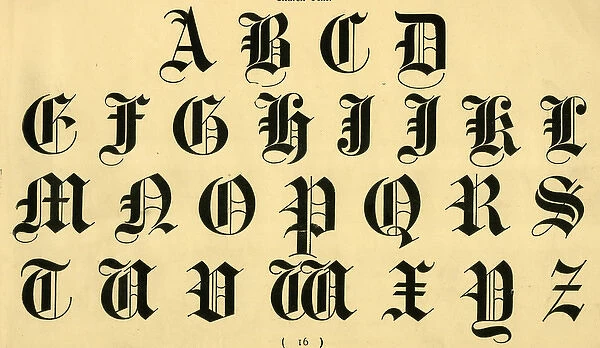 Ornamental church text alphabet, upper case A-Z