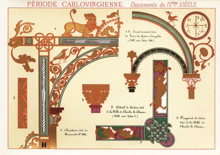 Framed Print : Ornate frames, border and capital from documents of the Caroling Framed Print : Ornate frames, border and capital from documents of the Caroling
