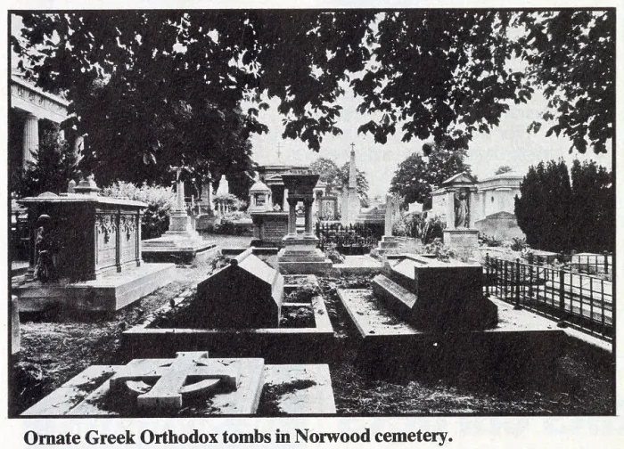 Framed Print : Ornate Greek Orthodox Tombs within the Greek Orthodox Section of West Norwood Cemetery, London. Date: 1976