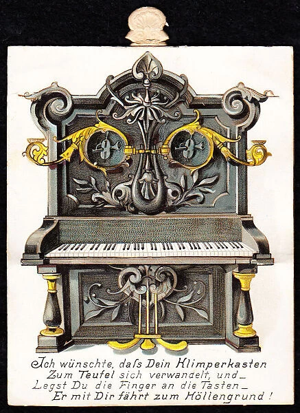 Ornate piano on a German greetings card