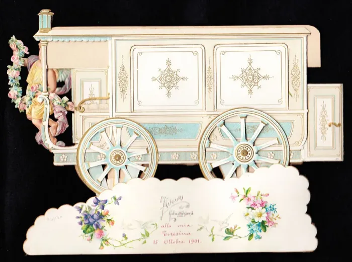Framed Print : Ornate railway engine on an Italian birthday card Framed Print : Ornate railway engine on an Italian birthday card
