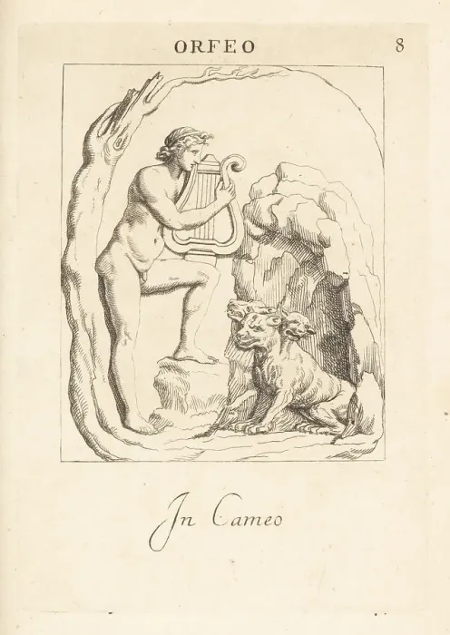 Framed Print : Orpheus playing his lyre to Cerberus at the entrance to Hades Framed Print : Orpheus playing his lyre to Cerberus at the entrance to Hades