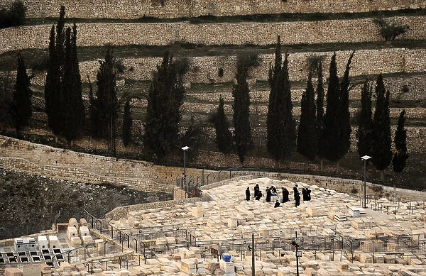 Orthodox Jews. Ritual. Mount of Olives Jewish Cemetery. Jeru