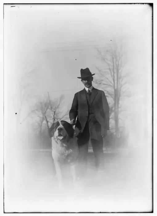 Framed Print : Orville with Scipio, a St. Bernard dog he acquired in March Framed Print : Orville with Scipio, a St. Bernard dog he acquired in March