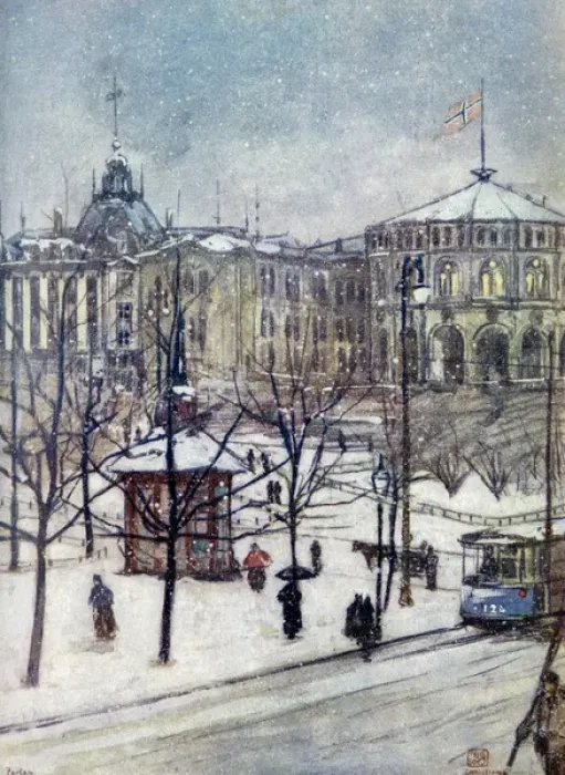 Framed Print : Oslo / Snow / Storthing 1905 Framed Print : Oslo / Snow / Storthing 1905