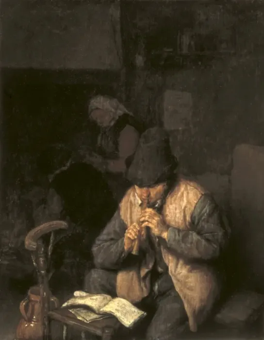 Framed Print : OSTADE, Adriaen van (1610-1684). A Flute Player Framed Print : OSTADE, Adriaen van (1610-1684). A Flute Player