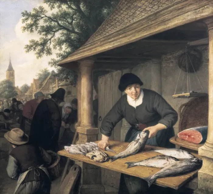 Framed Print : OSTADE, Adriaen van (1610-1684). A woman selling Framed Print : OSTADE, Adriaen van (1610-1684). A woman selling