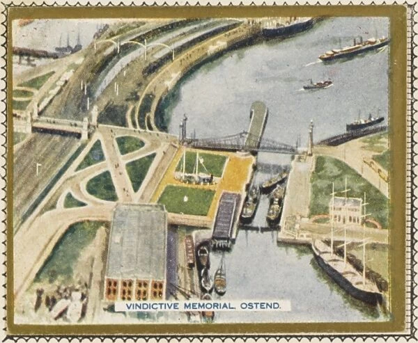Ostend from the Air. Aerial view of the Vindictive memorial at Ostend