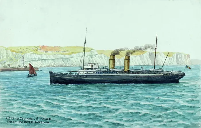Framed Print : Ostend Channel Steamer entering Dover Harbour, Kent Framed Print : Ostend Channel Steamer entering Dover Harbour, Kent
