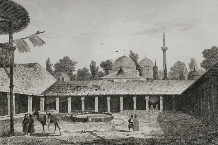 Framed Print : Ottoman Empire era. Caravanserai in Burgas
