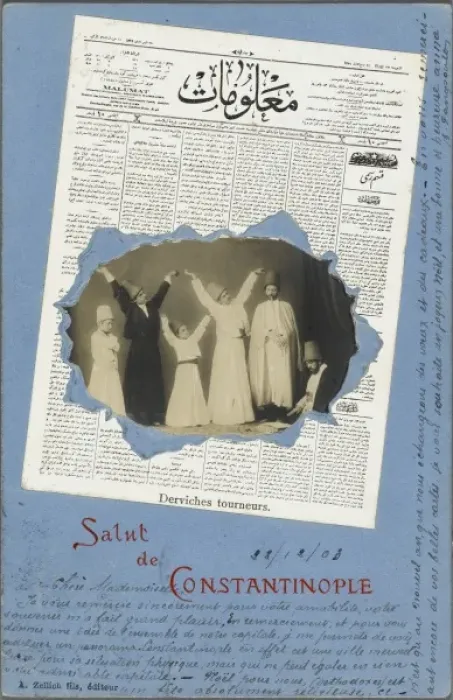 Framed Print : Ottoman newspaper with Dervishes (centre) Framed Print : Ottoman newspaper with Dervishes (centre)